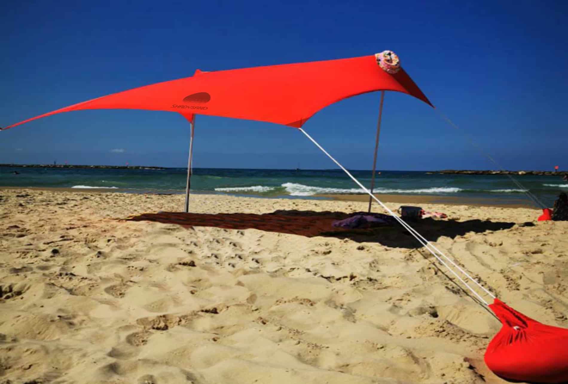 Tente de plage avec poteaux - 2,1 x 2,1 m - Facile à installer - Auvent